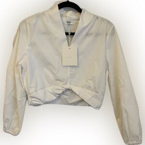 70/21 Lantern Sleeve V Neck Blouse White Large with Side Zipper